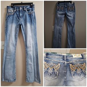 Grace in LA Easy Fit Jeans Size 29 Aztec Chevron Embroidered Bling Flare